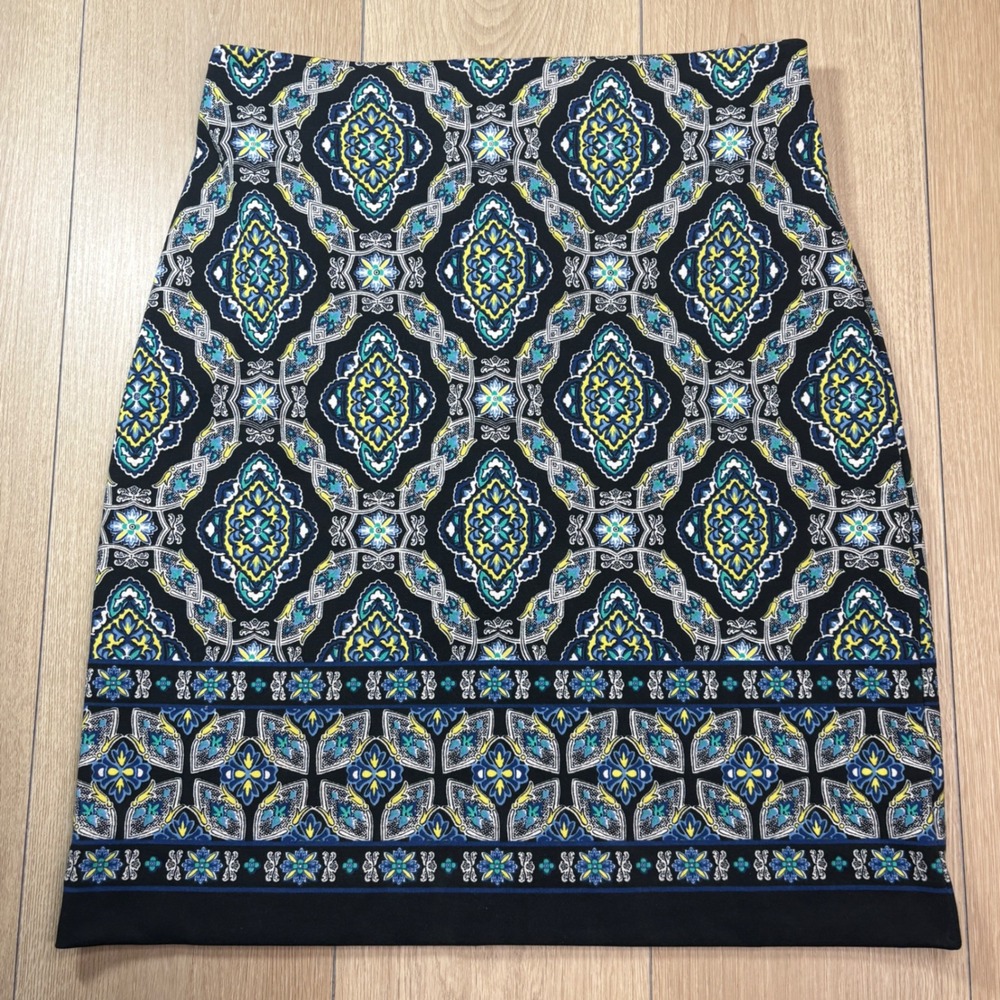 Talbots Medallion Paisley Pencil Skirt Blue Green Yellow Black Size 6 Carwer